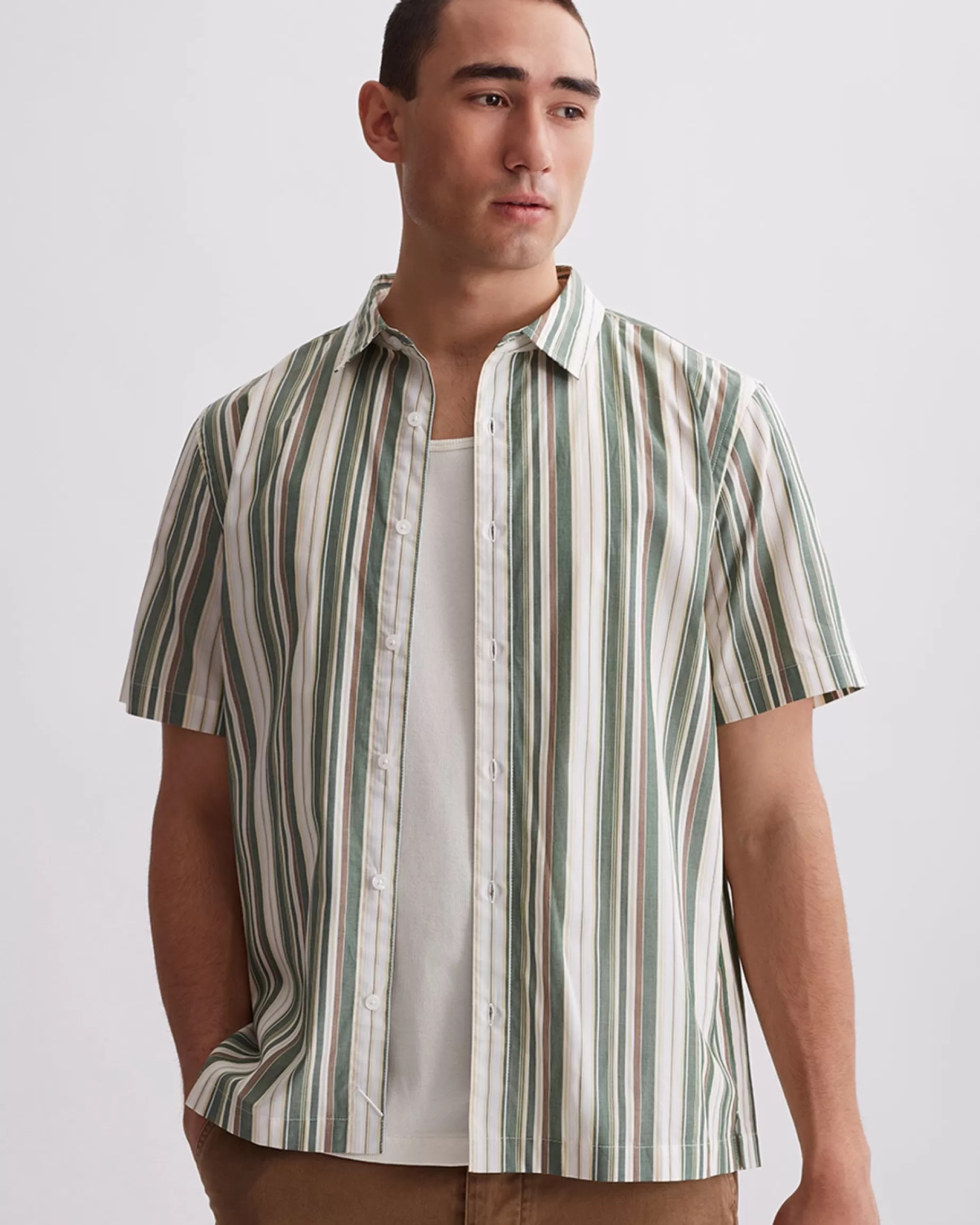 Men Saturdays NYC Bruce Stripe Short Sleeve Shirt