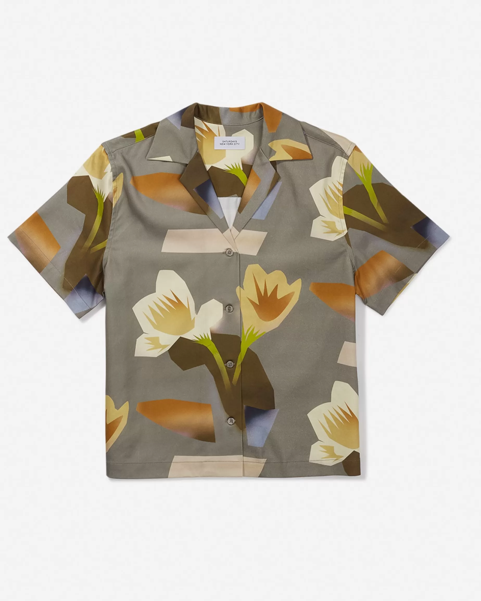 Women Saturdays NYC Dani Lagoon Blooms Camp Collar Short Sleeve Shirt