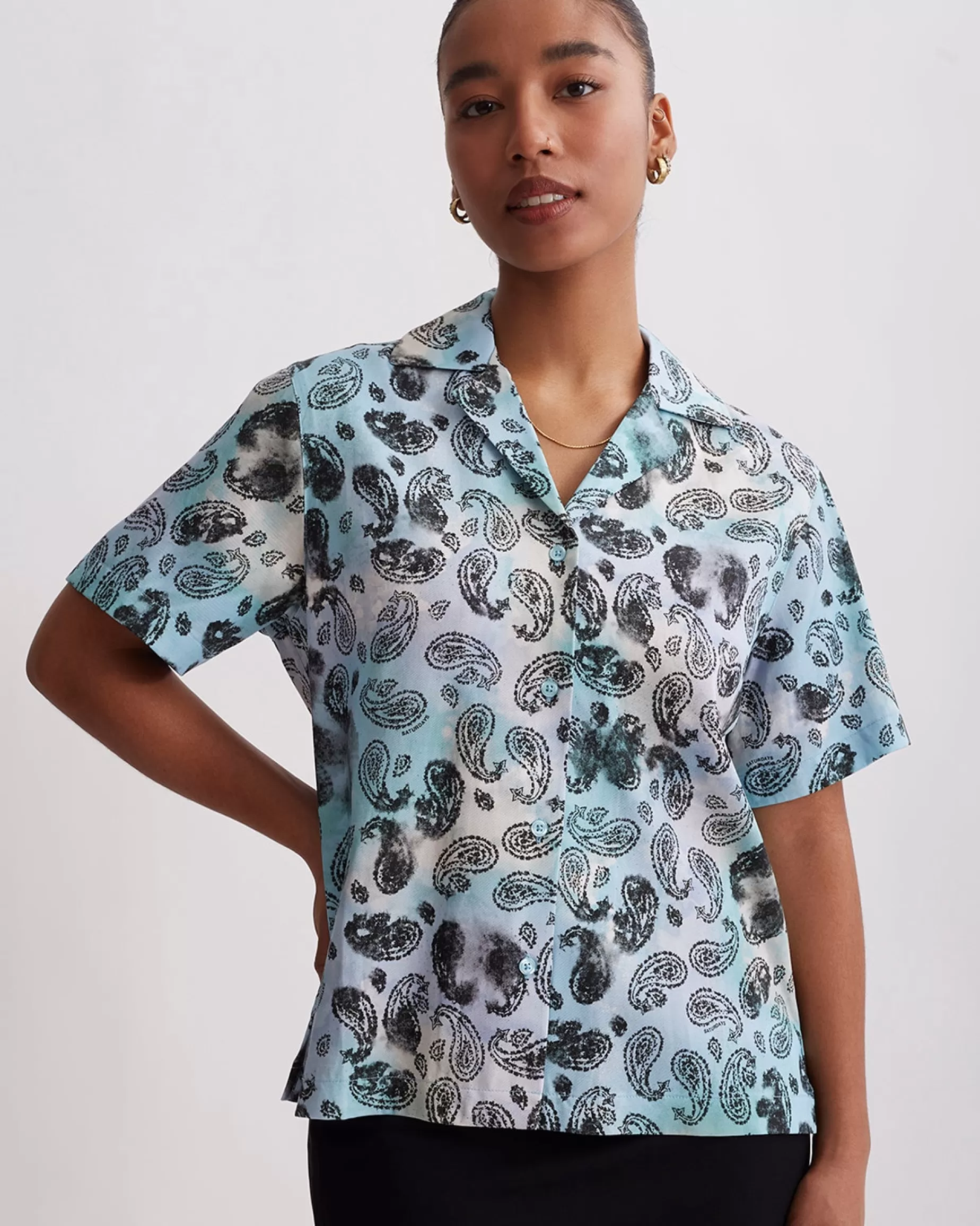 Women Saturdays NYC Dani Paisley Short Sleeve Shirt