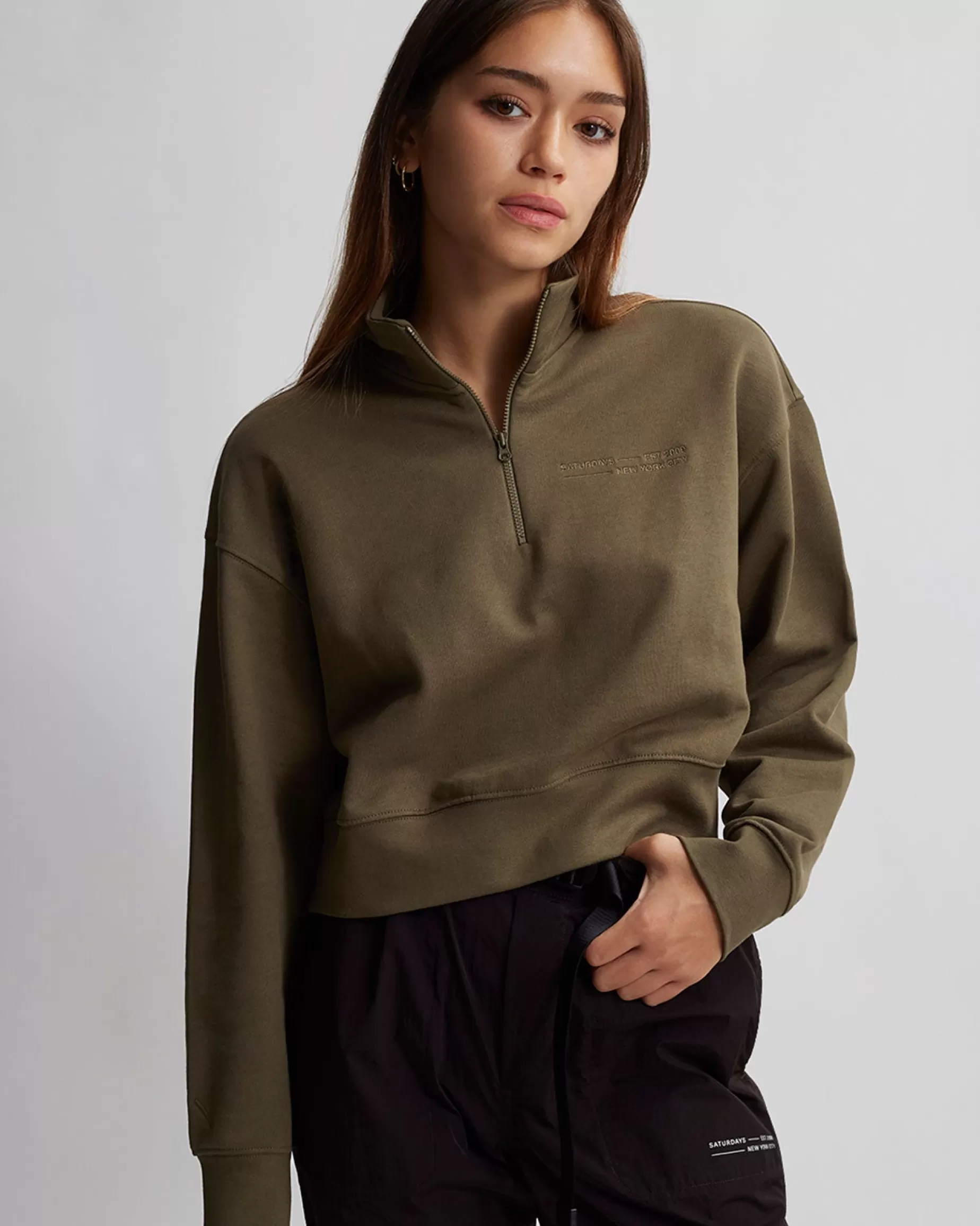 Women Saturdays NYC Eldridge Fundamental Cropped Quarter Zip