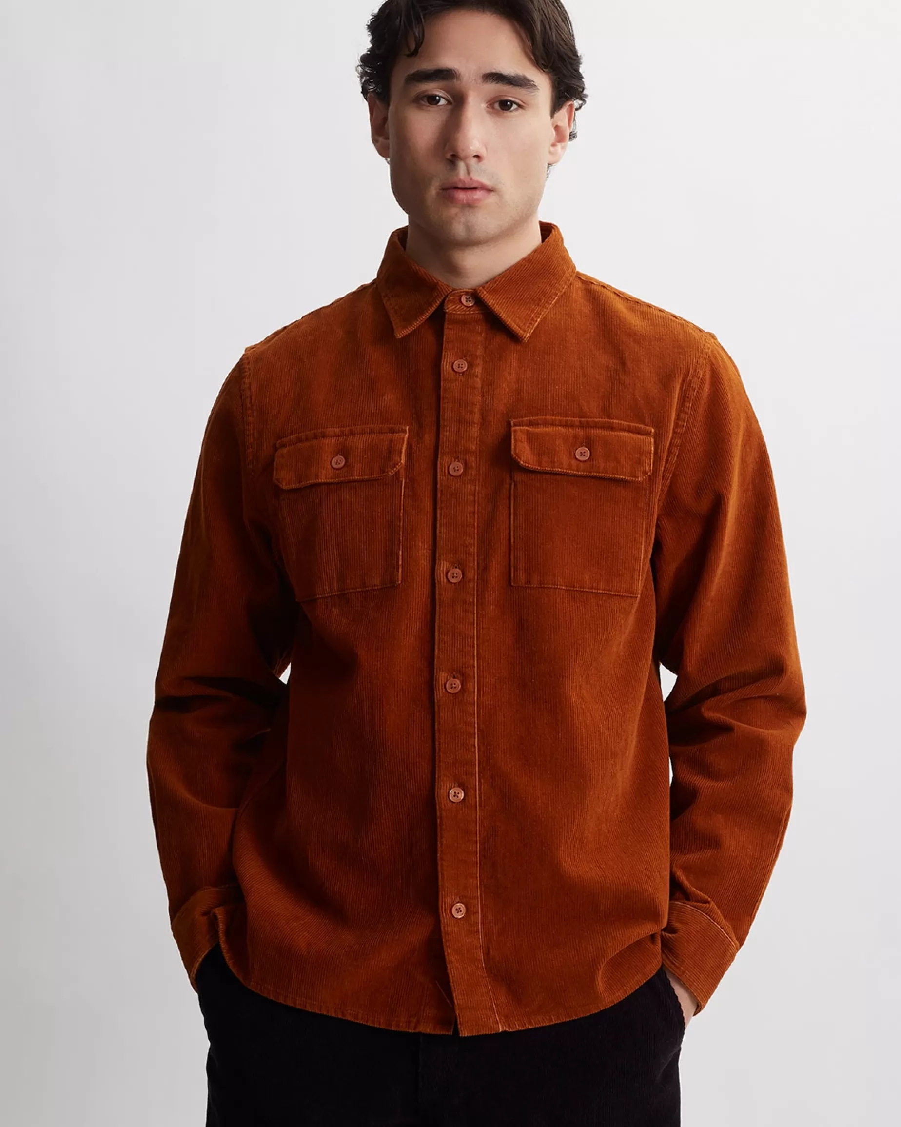 Men Saturdays NYC Nolan Washed Cord Long Sleeve Shirt