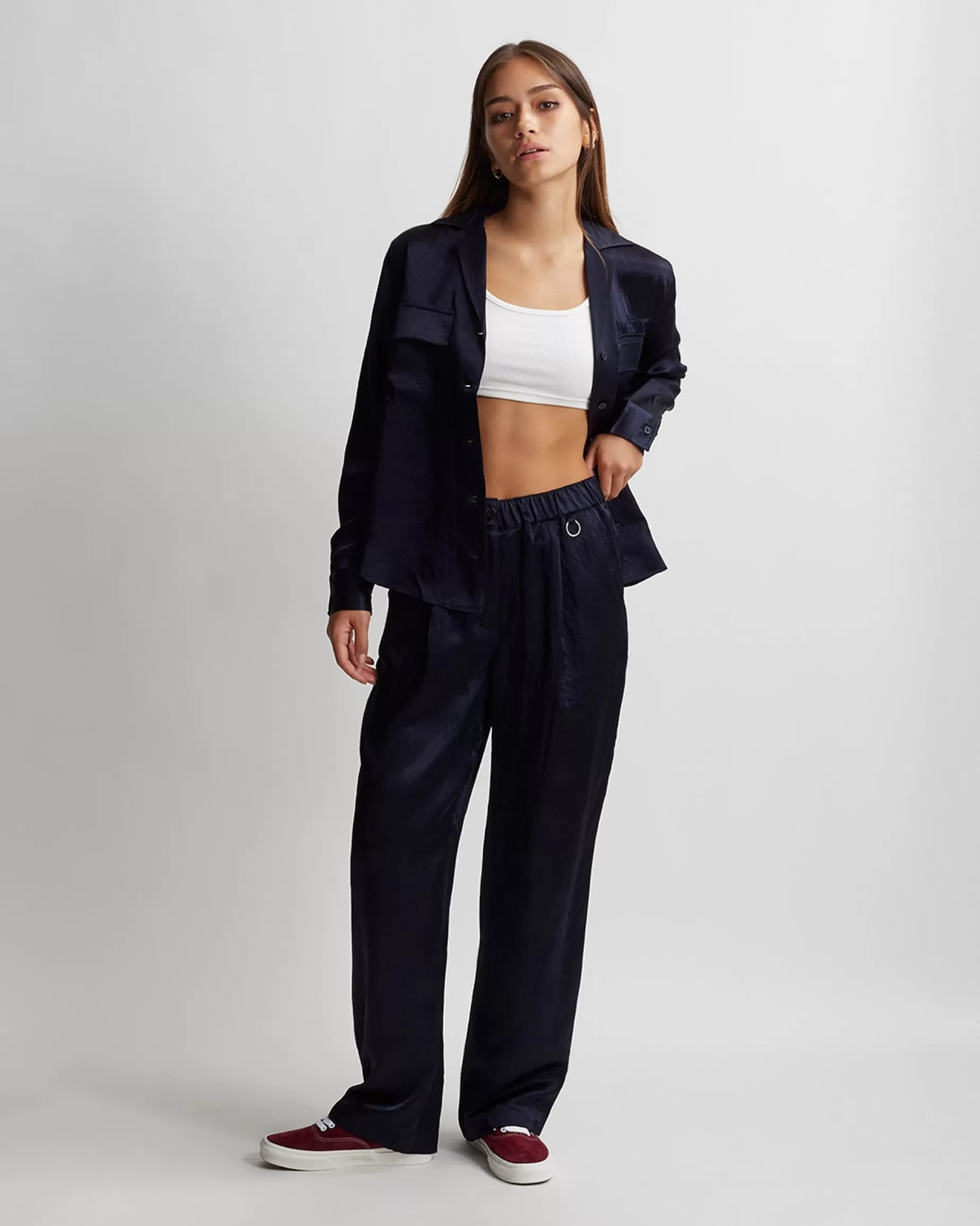 Women Saturdays NYC Palmetto Crinkled Satin Trousers