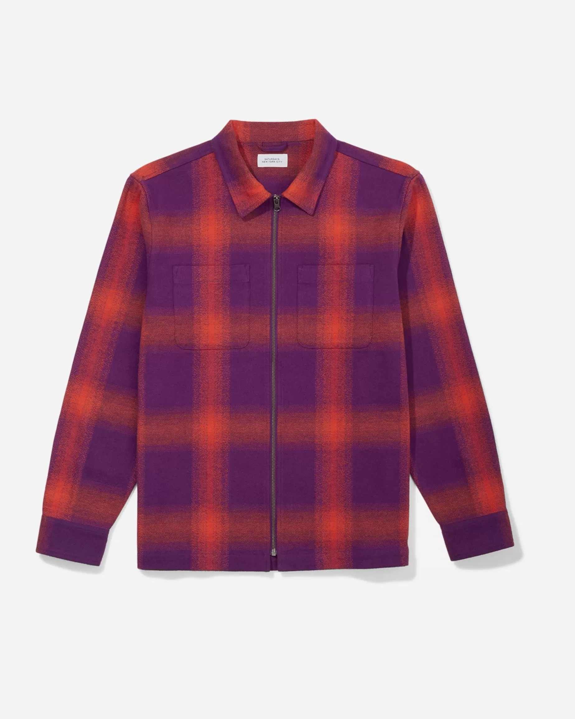 Men Saturdays NYC Ryan Zip Front Plaid Flannel Shirt